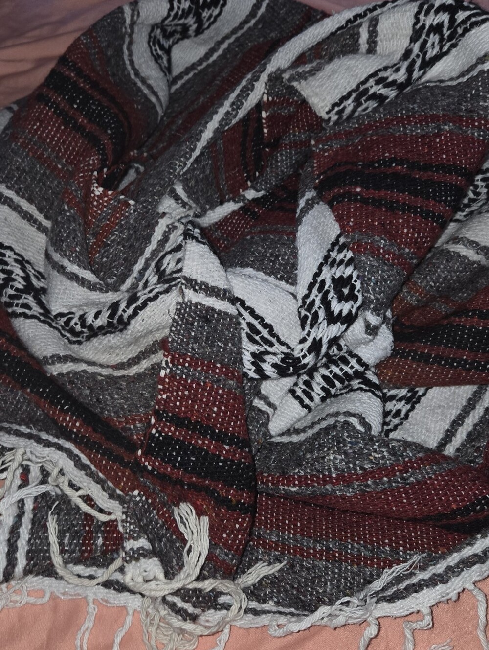 Cuamatzi | Authentic Mexican Textile Blanket Throw 50X74 Blk White Gray Magenta